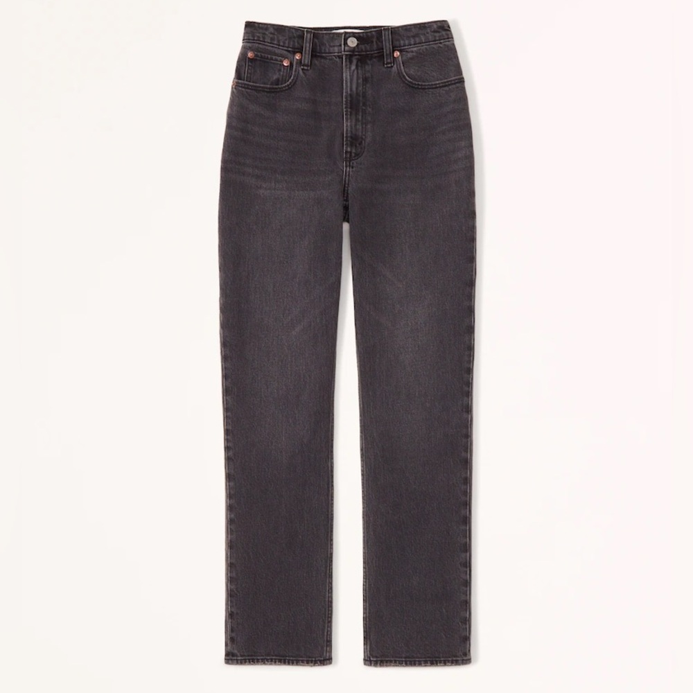 Abercrombie & Fitch The ‘90s Straight Ultra High Rise Black Jeans, 28/6 Short